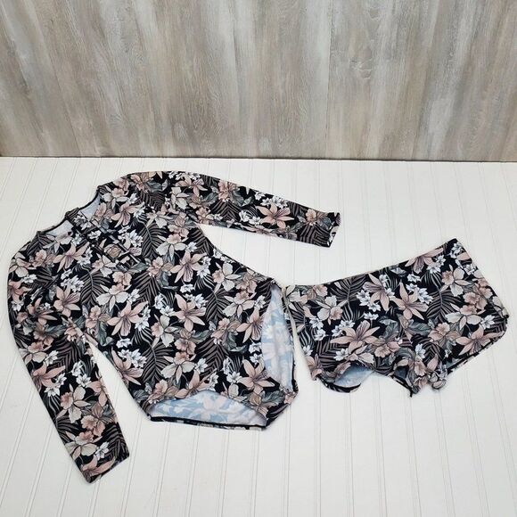 Misfit Retro Floral Cut Out Zipped Rashguard Set G-0191.92 - Picture 11 of 15
